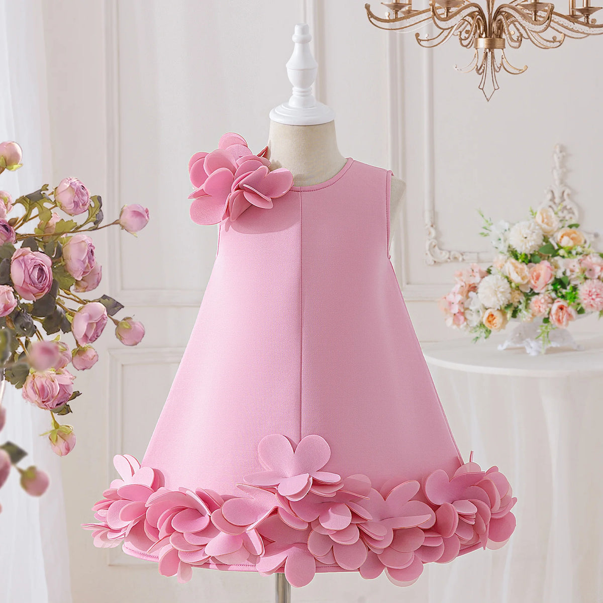 Summer 3D Flower Princess Girls Party Dress 4-8 Yrs Elegant Wedding Bridesmaids Prom Dresses Girl Birthday Evening Kids Clothing