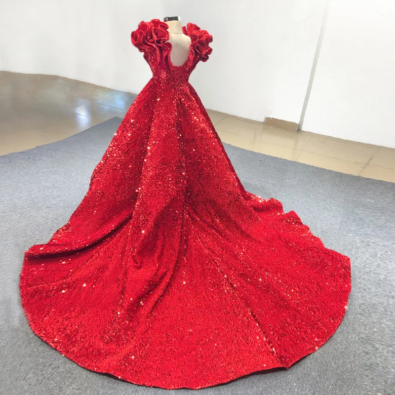 Shining Red Flower Girl Dresses for Wedding Sequins Ruffles Puffy Girl Kids Birthday Party First Holy Communion Gowns Customized