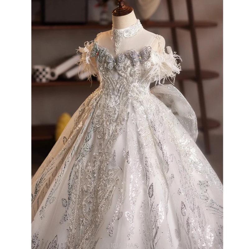 Long Dress Children Costume New Girls Birthday Princess Dresses Costume Kids Clothes Pageant Host Piano Performance Party Outfit