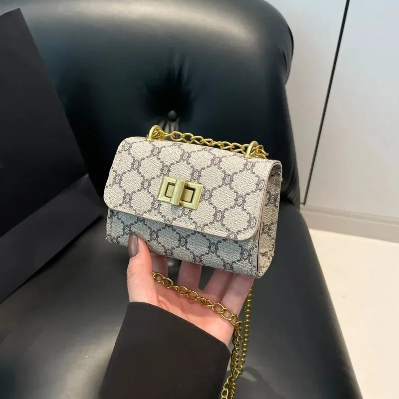 For Geometric Pattern Faux Leather Buckle Closure Painted Edge Detail Faux Leather Lining Purse Stylish Mini Crossbody Bag