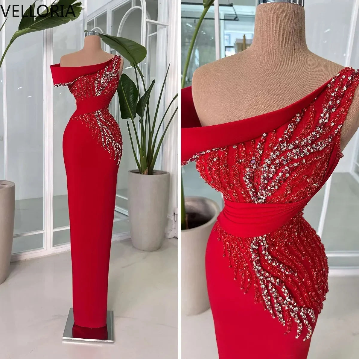 Elegant Red Mother of The Bride Dresse Long 2025 Crystal Beaded Wedding Guest Gown Satin Off Shoulder Formal Vestidos Customized