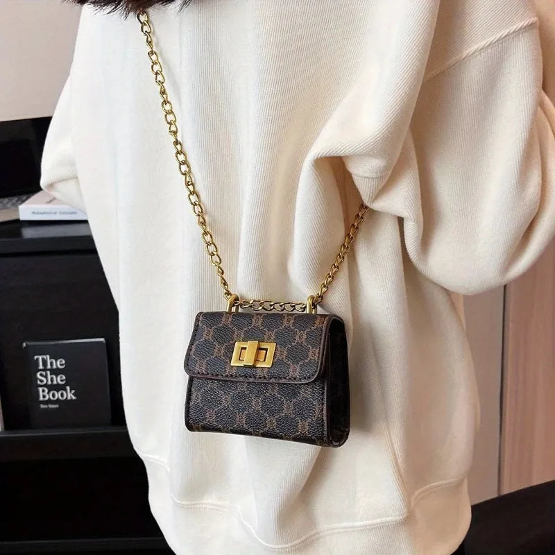 For Geometric Pattern Faux Leather Buckle Closure Painted Edge Detail Faux Leather Lining Purse Stylish Mini Crossbody Bag