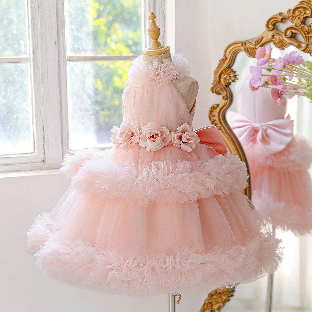 Elegant Floral Bow Princess Dress