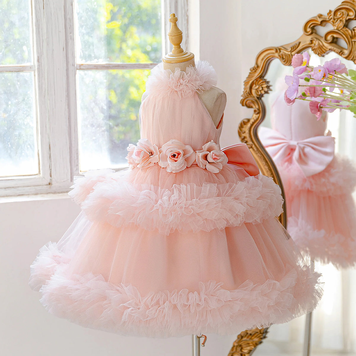 Elegant Floral Bow Princess Dress
