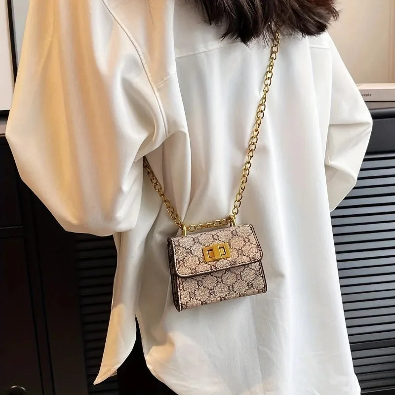 For Geometric Pattern Faux Leather Buckle Closure Painted Edge Detail Faux Leather Lining Purse Stylish Mini Crossbody Bag