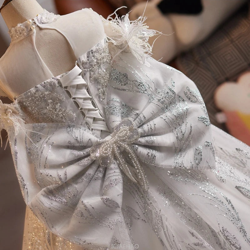 Long Dress Children Costume New Girls Birthday Princess Dresses Costume Kids Clothes Pageant Host Piano Performance Party Outfit