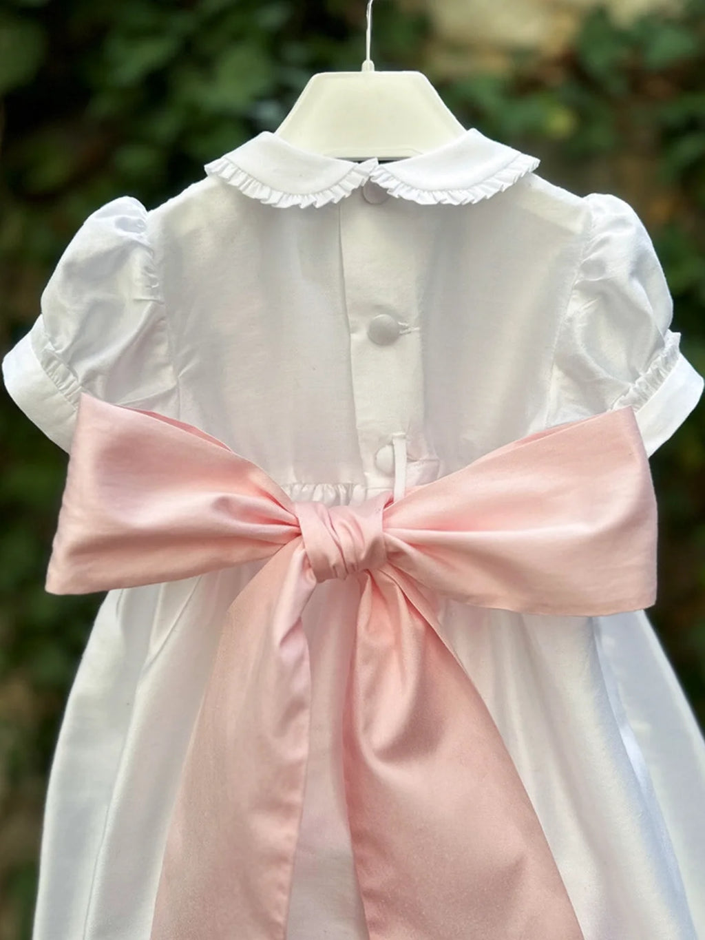 Summer Girl Handmade Flower Embroidery Pink Bow White Smoked Dress For Casual Party Birthday Wedding Photography A442