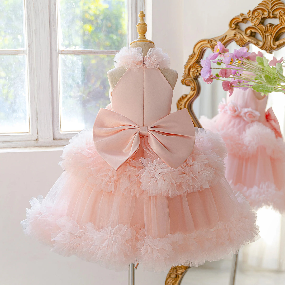 Elegant Floral Bow Princess Dress