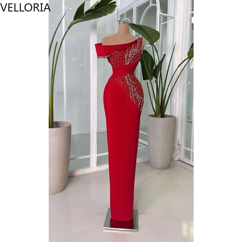 Elegant Red Mother of The Bride Dresse Long 2025 Crystal Beaded Wedding Guest Gown Satin Off Shoulder Formal Vestidos Customized