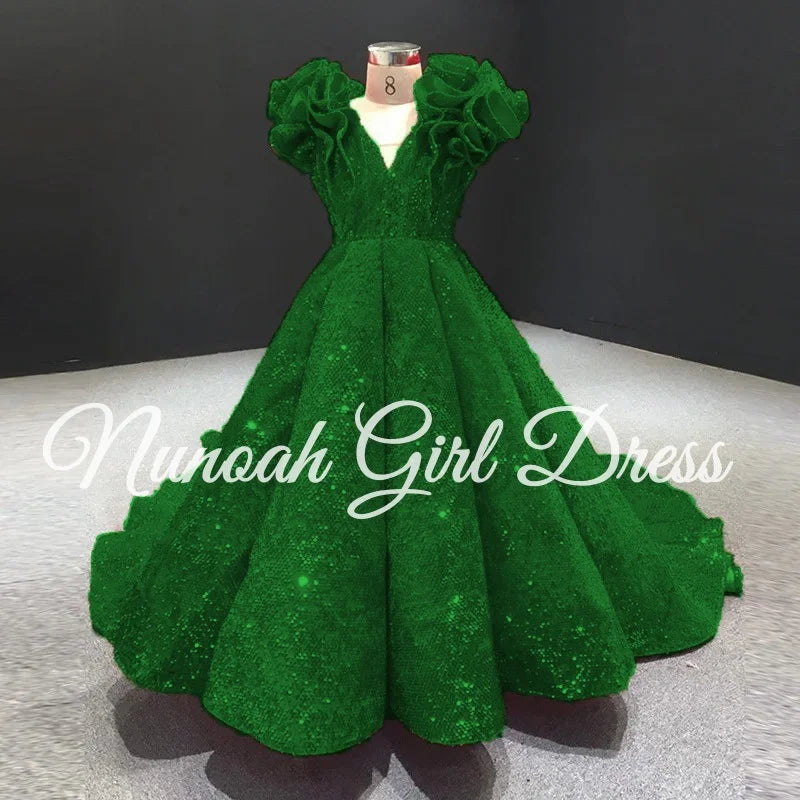Shining Red Flower Girl Dresses for Wedding Sequins Ruffles Puffy Girl Kids Birthday Party First Holy Communion Gowns Customized
