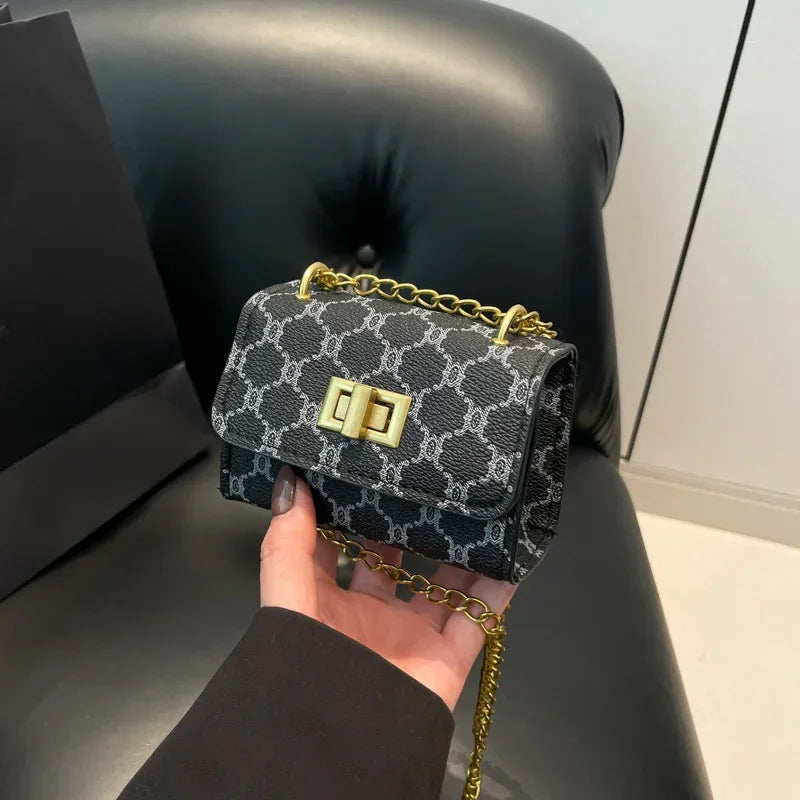 For Geometric Pattern Faux Leather Buckle Closure Painted Edge Detail Faux Leather Lining Purse Stylish Mini Crossbody Bag