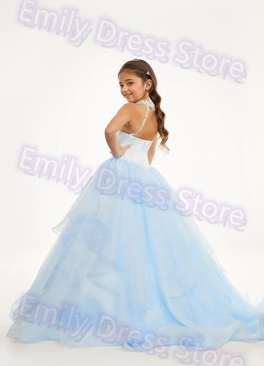 Customized Purple Flower Girl Dress For Wedding Beaded Shining Puffy Ruffles Pageant Kids Baby Birthday First Communion Gown