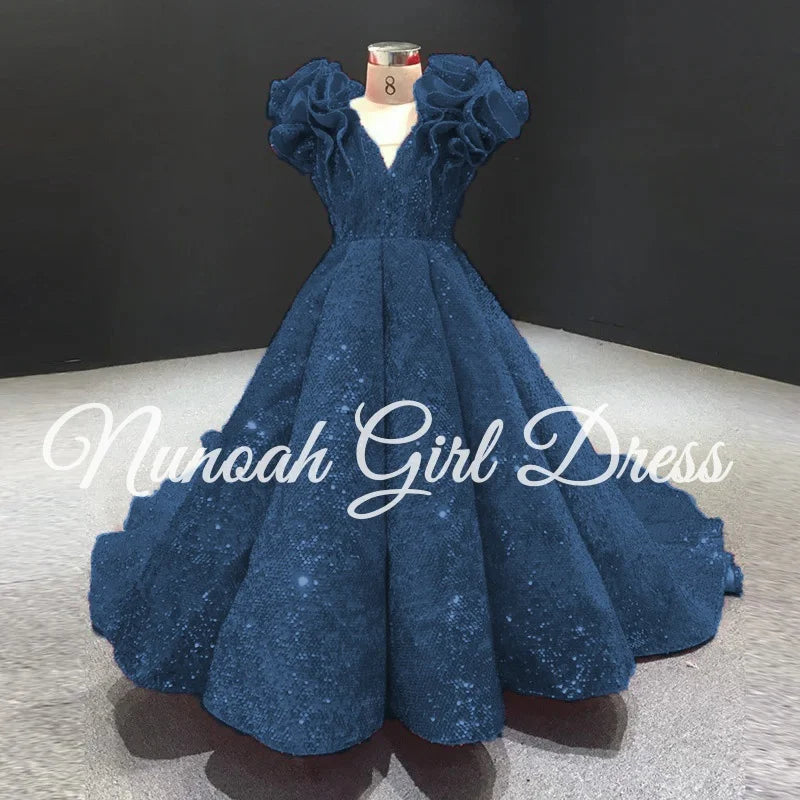 Shining Red Flower Girl Dresses for Wedding Sequins Ruffles Puffy Girl Kids Birthday Party First Holy Communion Gowns Customized