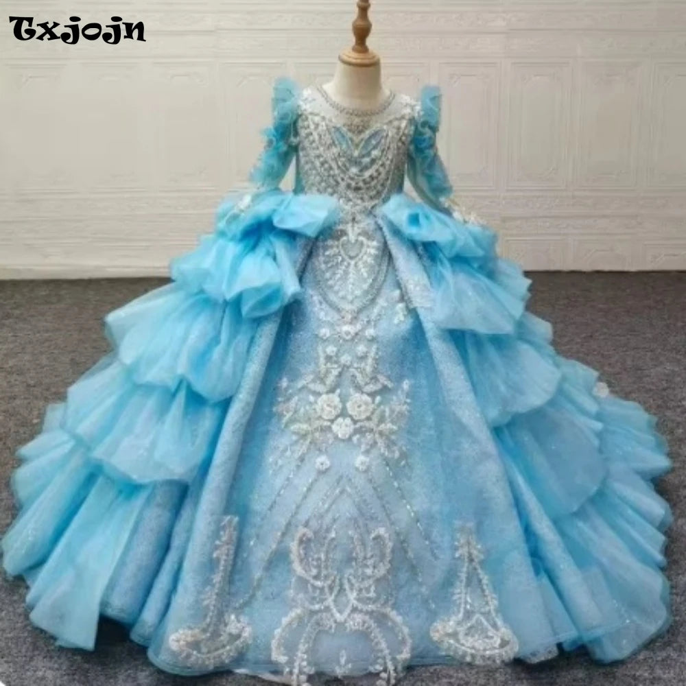 Luxury Beaded Pearl Sequin Girls Gown
