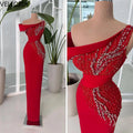 Elegant Red Mother of The Bride Dresse Long 2025 Crystal Beaded Wedding Guest Gown Satin Off Shoulder Formal Vestidos Customized