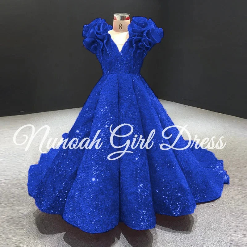 Shining Red Flower Girl Dresses for Wedding Sequins Ruffles Puffy Girl Kids Birthday Party First Holy Communion Gowns Customized