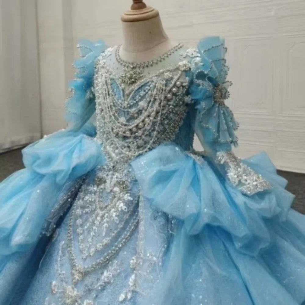 Luxury Beaded Pearl Sequin Girls Gown