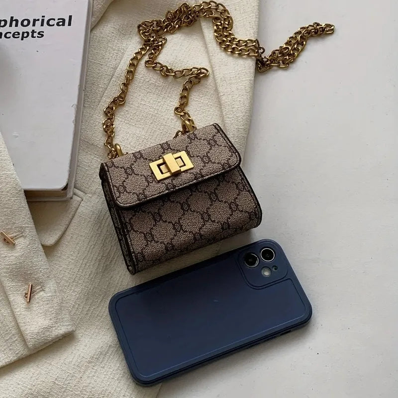 For Geometric Pattern Faux Leather Buckle Closure Painted Edge Detail Faux Leather Lining Purse Stylish Mini Crossbody Bag
