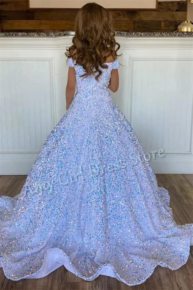 Luxury Shiny Sequins Flower Girl Dress For Wedding Satin Floor Length Princess Evening Party Pageant Birthday Gown Customized