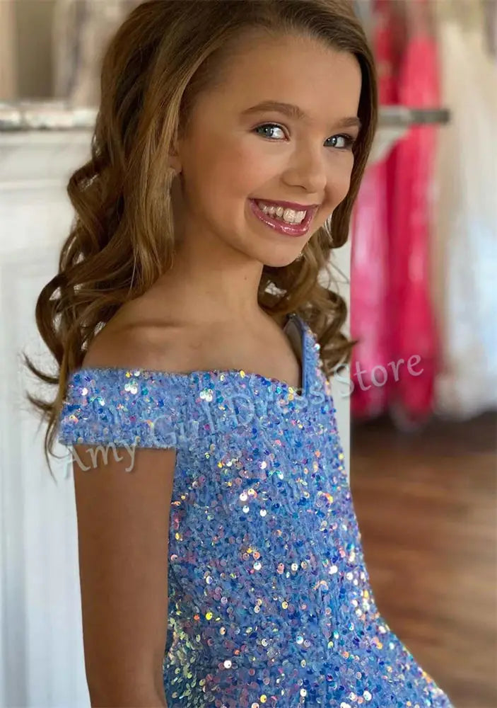 Luxury Shiny Sequins Flower Girl Dress For Wedding Satin Floor Length Princess Evening Party Pageant Birthday Gown Customized