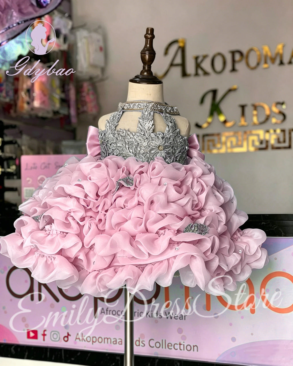 Customized Hot Pink Flower Girl Dress For Wedding Beaded Puffy Applique Knee Length Kids Birthday Pageant First Communion Gown