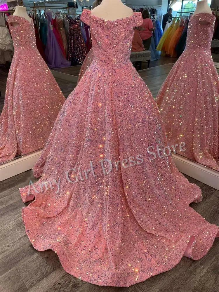 Luxury Shiny Sequins Flower Girl Dress For Wedding Satin Floor Length Princess Evening Party Pageant Birthday Gown Customized