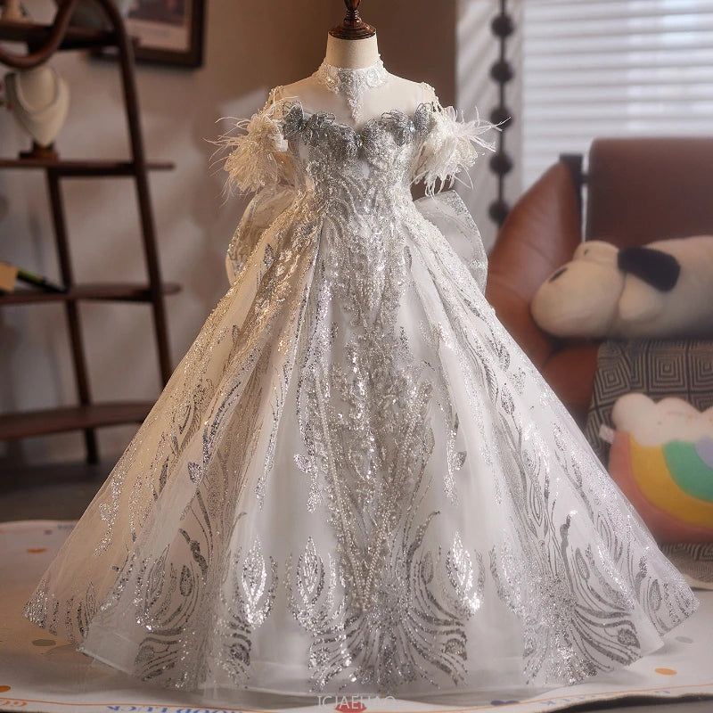 Long Dress Children Costume New Girls Birthday Princess Dresses Costume Kids Clothes Pageant Host Piano Performance Party Outfit