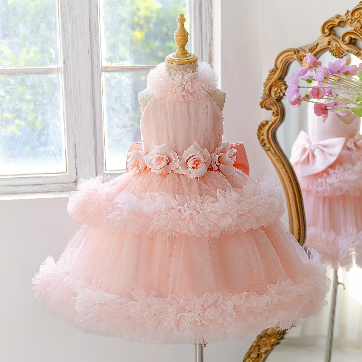 Elegant Floral Bow Princess Dress