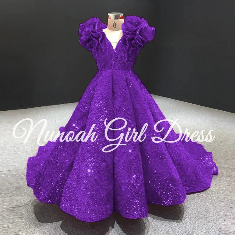 Shining Red Flower Girl Dresses for Wedding Sequins Ruffles Puffy Girl Kids Birthday Party First Holy Communion Gowns Customized