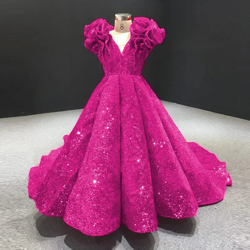 Shining Red Flower Girl Dresses for Wedding Sequins Ruffles Puffy Girl Kids Birthday Party First Holy Communion Gowns Customized