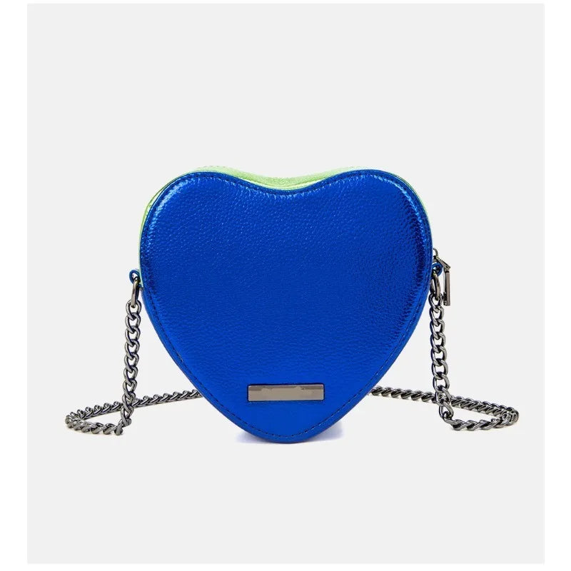 2026 New Metallic Rainbow Stripes Heart Bag PU Leather Chain Crossbody Purse