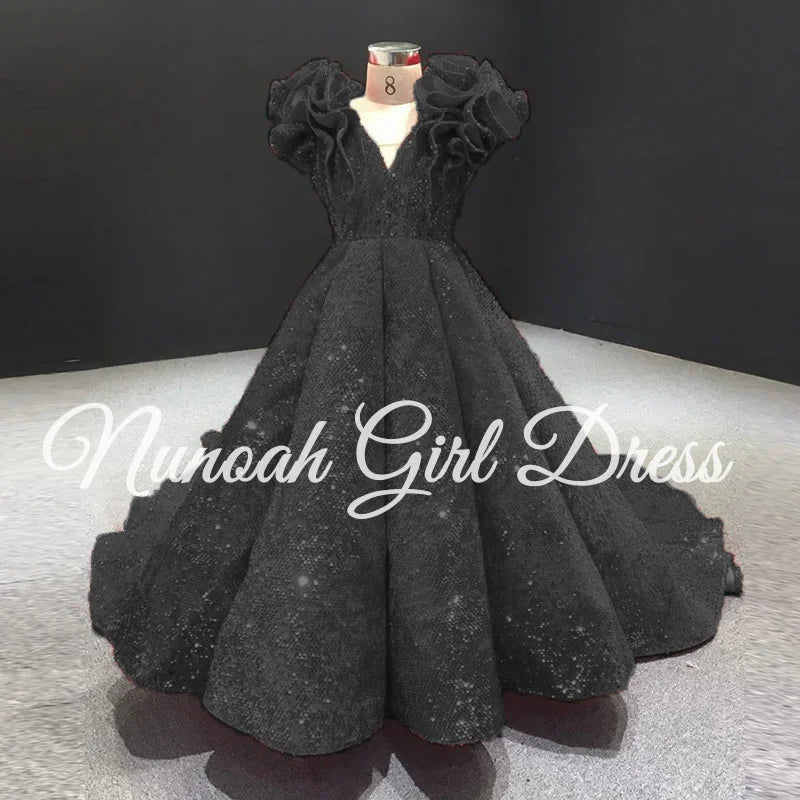 Shining Red Flower Girl Dresses for Wedding Sequins Ruffles Puffy Girl Kids Birthday Party First Holy Communion Gowns Customized