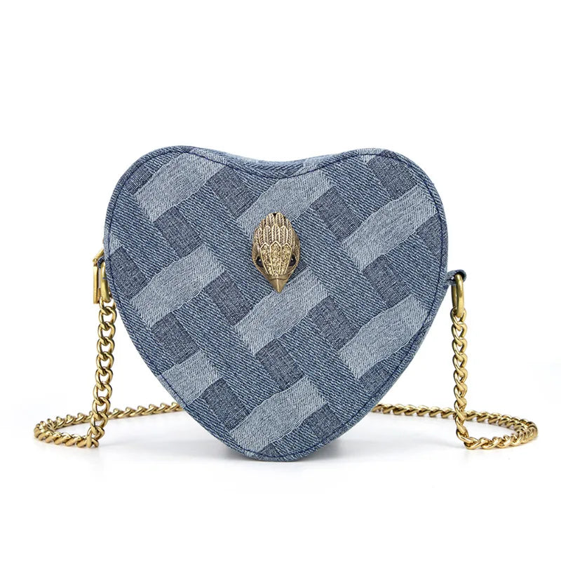 2026 New Metallic Rainbow Stripes Heart Bag PU Leather Chain Crossbody Purse