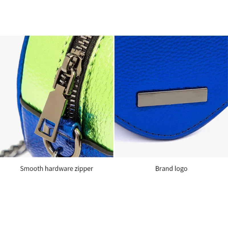 2026 New Metallic Rainbow Stripes Heart Bag PU Leather Chain Crossbody Purse