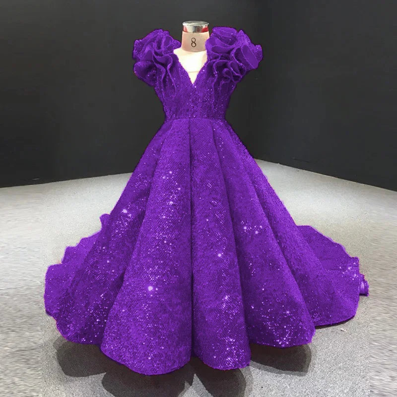 Shining Red Flower Girl Dresses for Wedding Sequins Ruffles Puffy Girl Kids Birthday Party First Holy Communion Gowns Customized
