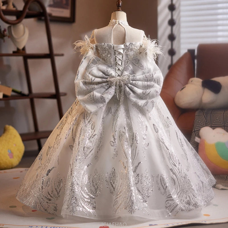 Long Dress Children Costume New Girls Birthday Princess Dresses Costume Kids Clothes Pageant Host Piano Performance Party Outfit