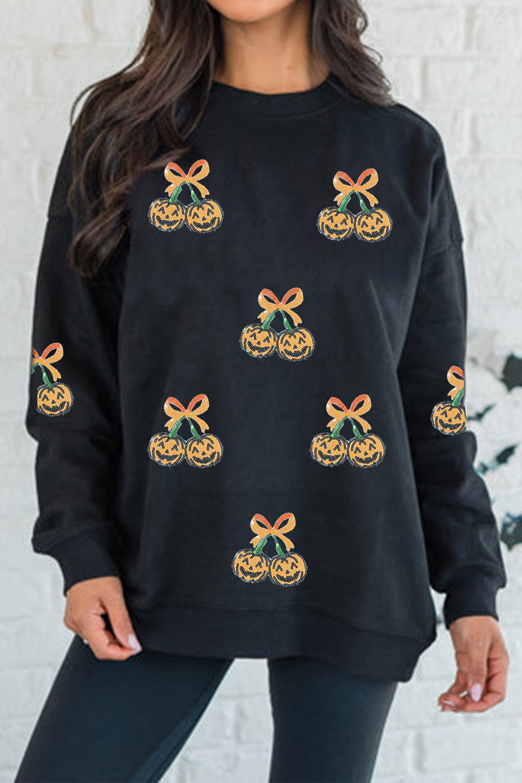 Black Halloween Sequin Pumpkin Sweatshirt