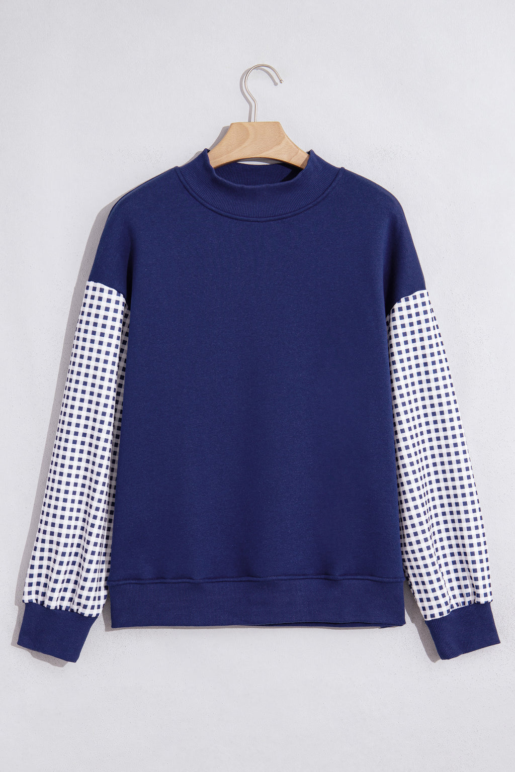 Russet Orange Plaid Sleeve Colorblock Loose Tunic Sweatshirt