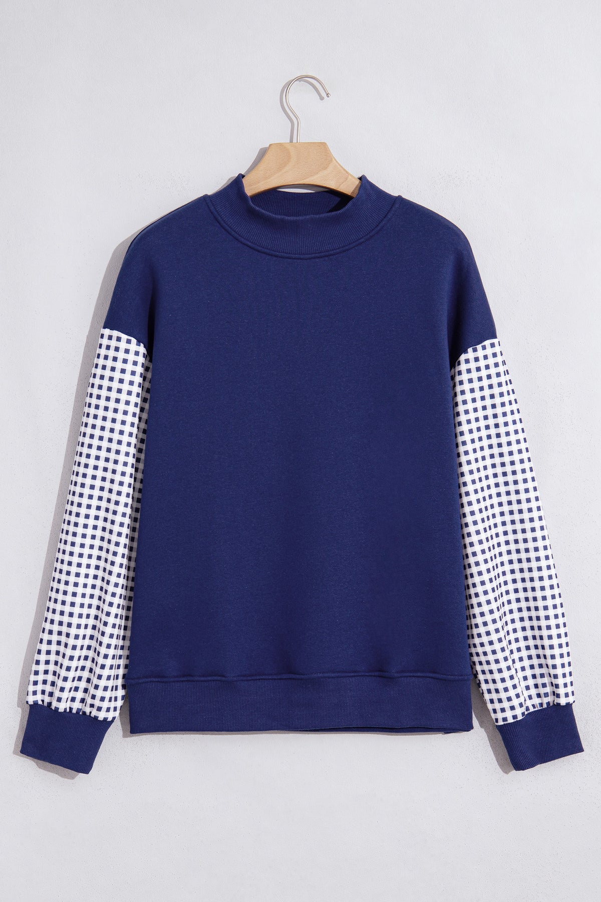 Russet Orange Plaid Sleeve Colorblock Loose Tunic Sweatshirt