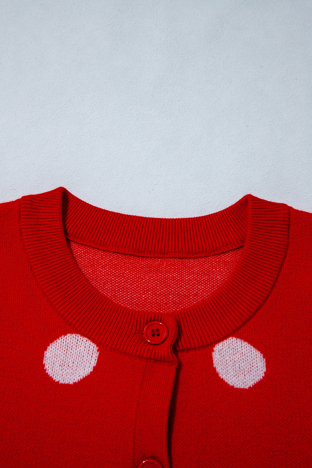 Fiery Red Casual Polka Dot Button Front Long Sleeve Sweater Cardigan