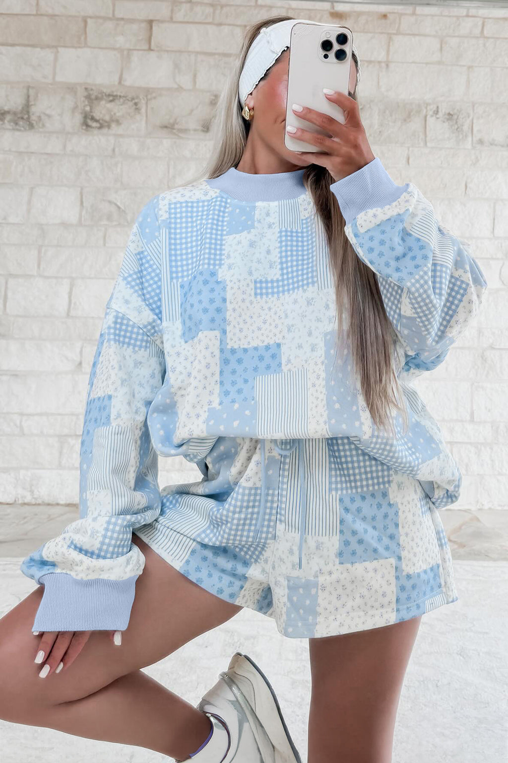 Sky Blue Floral Print Shorts Set