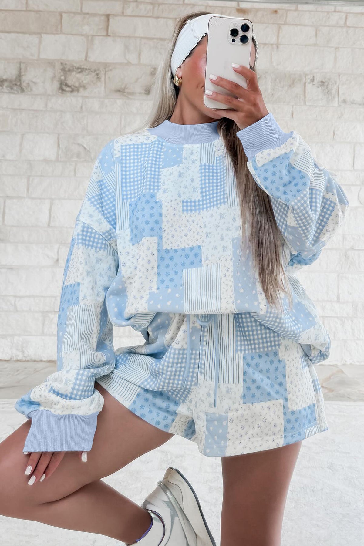 Sky Blue Floral Print Shorts Set