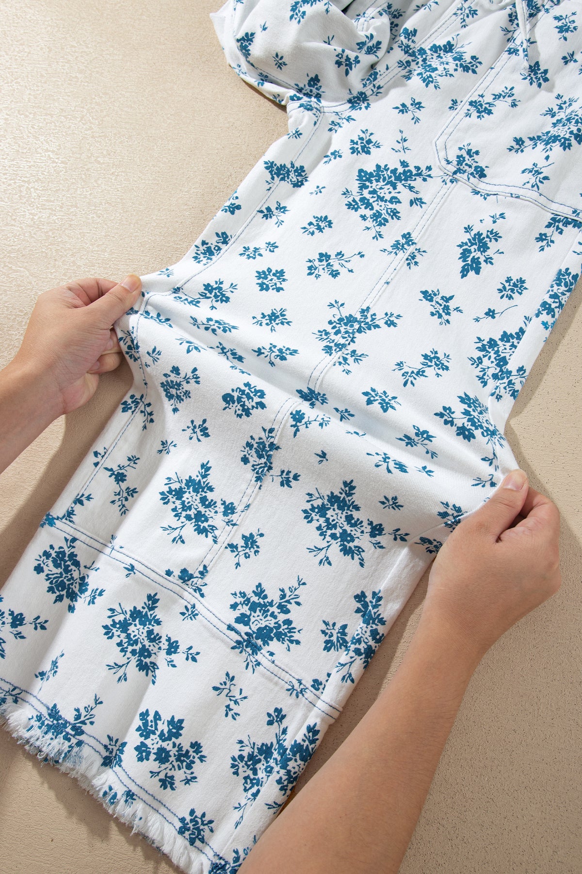 Sky Blue Floral Print Straight Leg Jeans