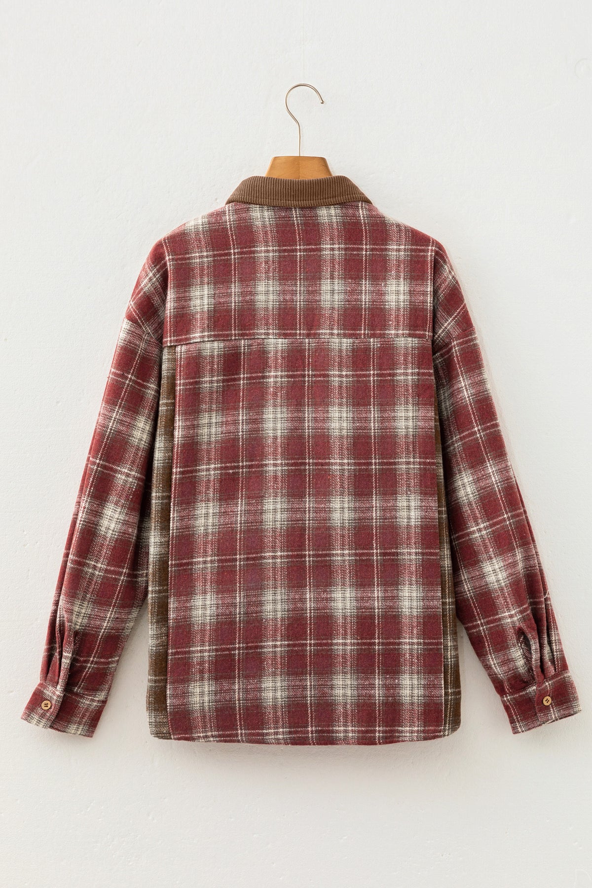Red Contrast Plaid Long Sleeve Button Down Shacket