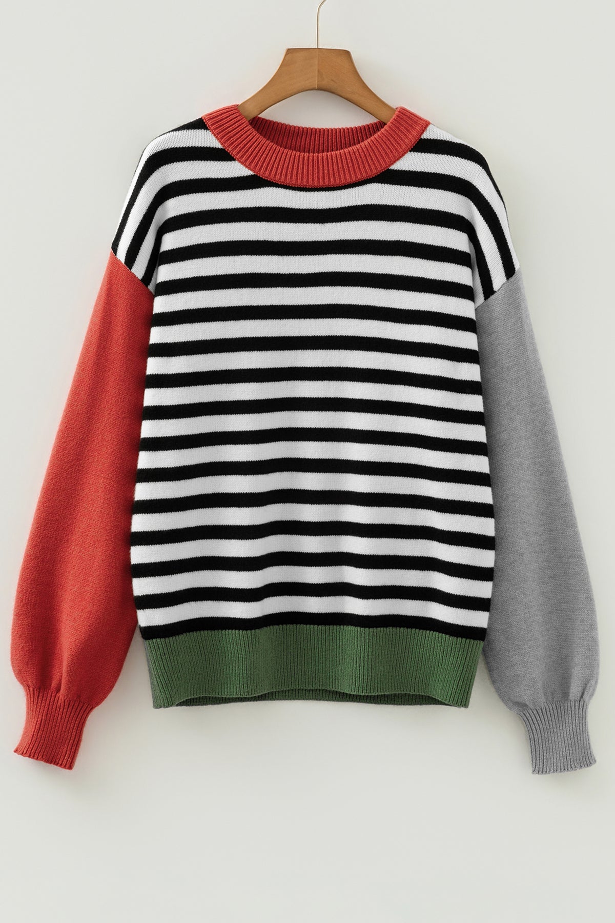 Striped Colorblock Sleeve Chic Sweater