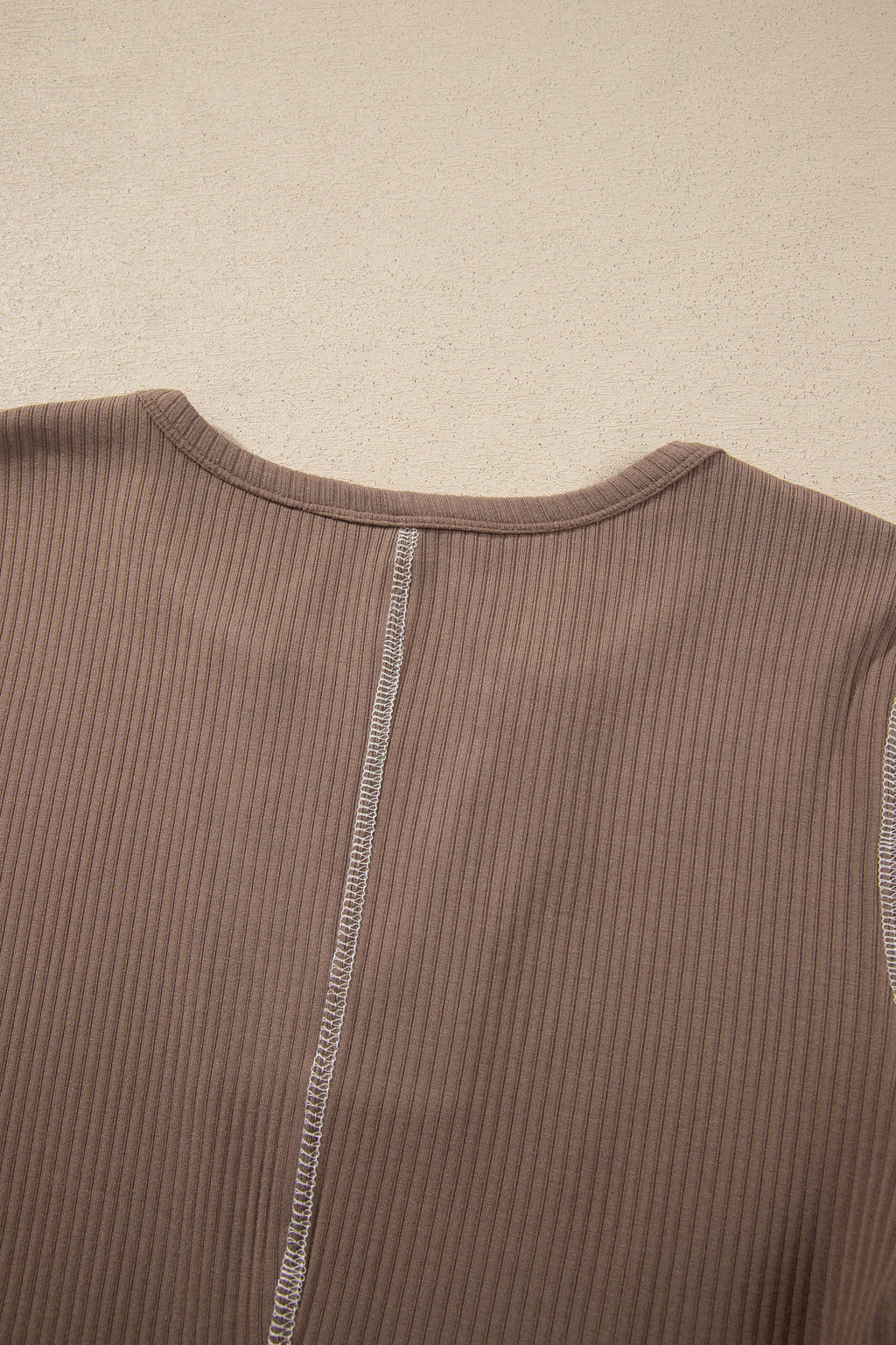 Peacock Blue V Neck Ribbed Stitched Detail Long Sleeve Top