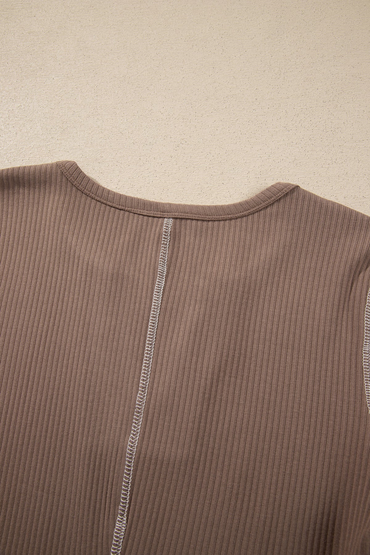 Peacock Blue V Neck Ribbed Stitched Detail Long Sleeve Top