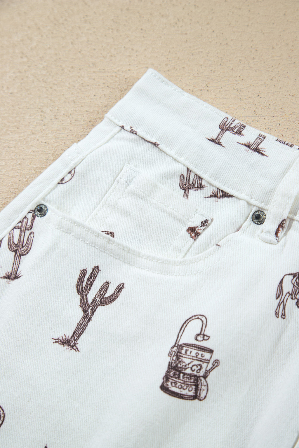 White Western Print Cactus Horse Bull Denim Skirt