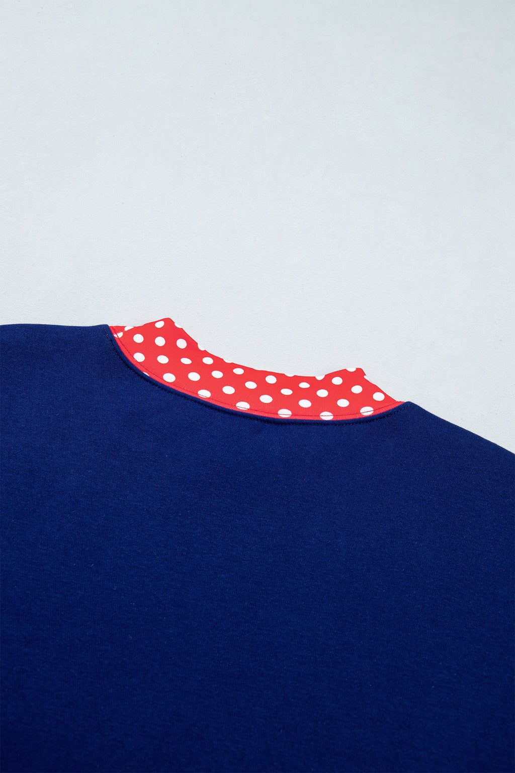 Navy Blue Polka Dot Trim Baggy Pullover 2pcs Short Set