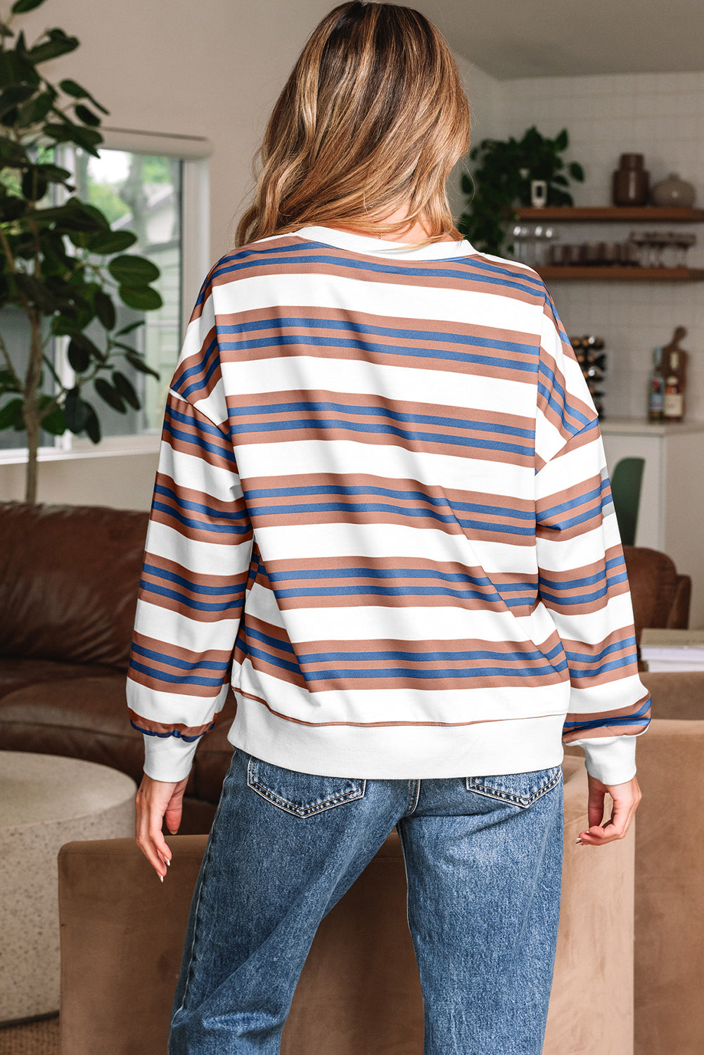 Khaki Stripe Crew Neck Sweatshirt